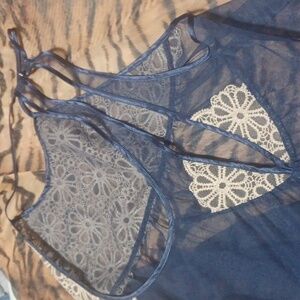 Navy Blue Lace Racerback Babydoll Top